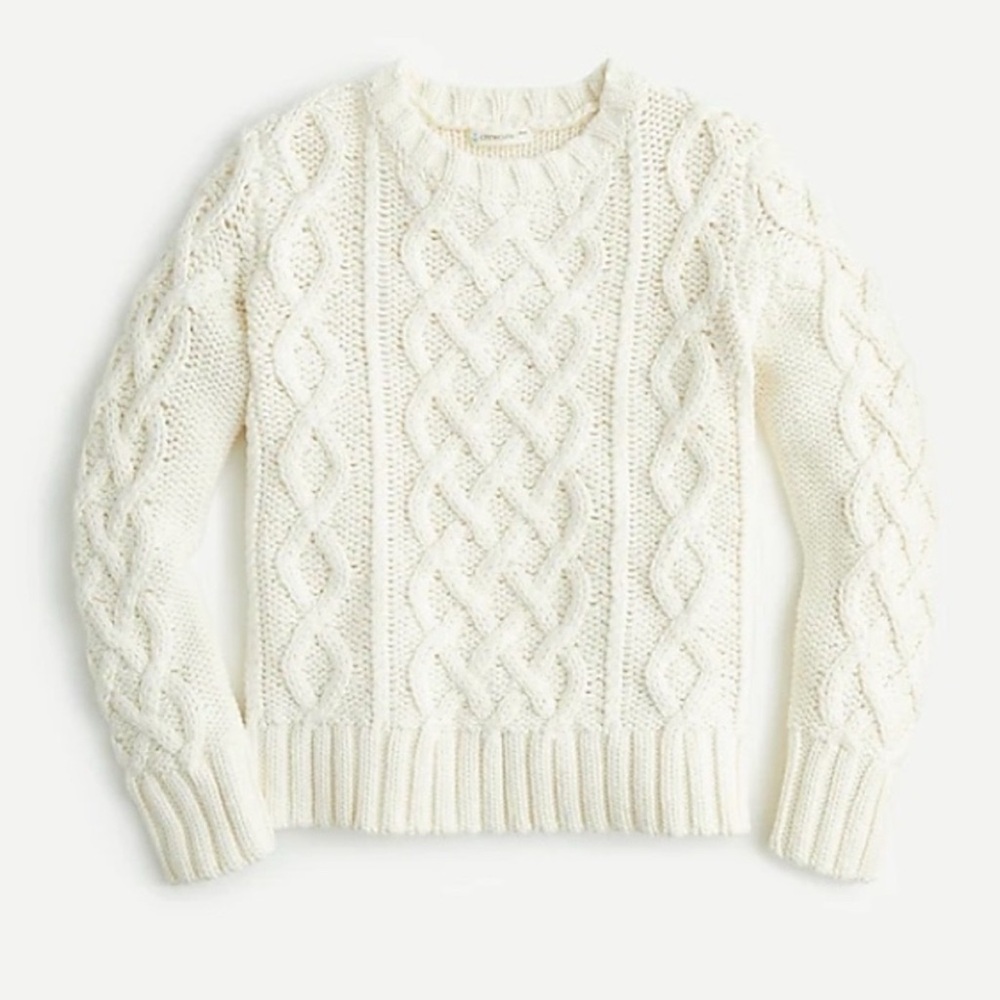 NWT J. Crew Kids Fisherman Sweater 100% Cotton Cable Knit Ivory Sz M 8/9